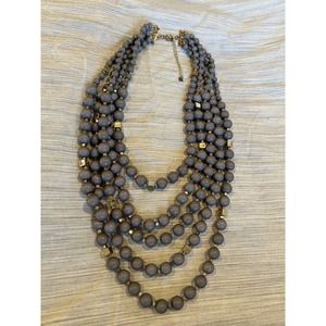 Necklace Gold Toned Multi Row (5) Gray Beaded Choker